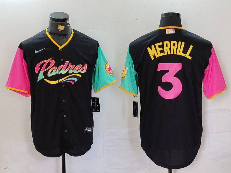 Men San Diego Padres #3 Merrill Black City Edition Nike 2024 MLB Jersey style 1->san diego padres->MLB Jersey